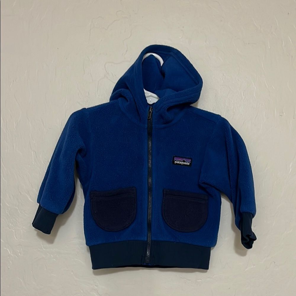 Patagonia Synchilla Baby Size Blue Hoodie Fleece Zipper  Pockets Sweatshirt